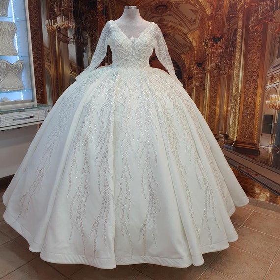 Embroidery Long Sleeve Green Bridal Dress – Sultan Dress