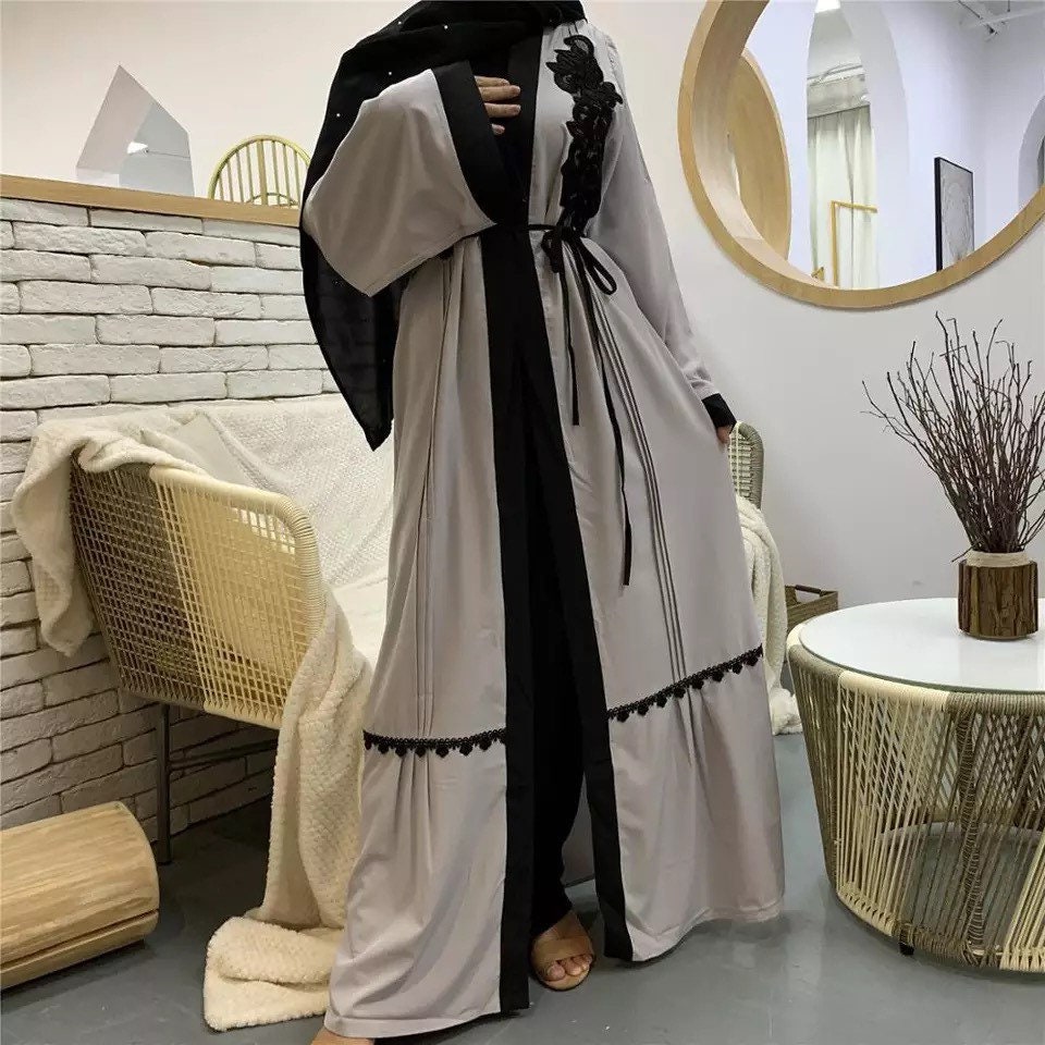 ZAFIRA Simple Elegant Turkey Black Embroidered Abaya Kaftan Muslim