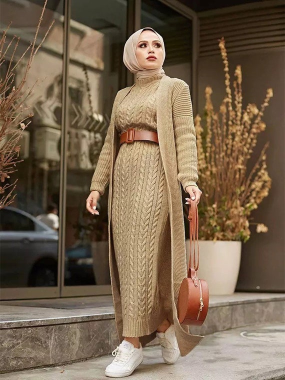 Autumn Winter 2 Piece Hijab Knitwear 