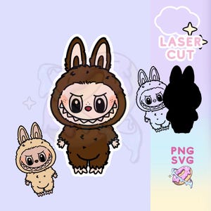 Kawaii schattig monster lasergesneden png-SVG's - Instant DIGITALE DOWNLOAD Glowforge-bestanden - borduren - stickers afdrukken en knippen - png-kleuren inbegrepen