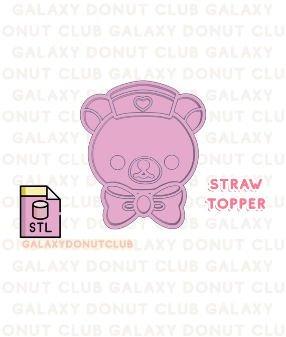 Kawaii Nurse Teddy Bear Straw Topper Digital Design Stl for 3d Printing  Kawaii Straw Topper Kawaii Stl Mold Blank Design 