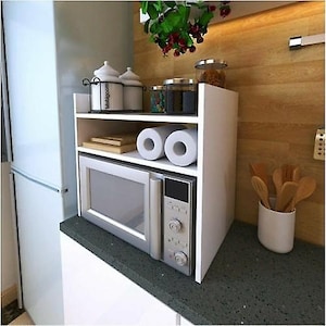 Countertop Microwave Stand for a tidy Kitchen Oven Stand Kitchen Organizer Rack Microwave Cabinet Beverage Station Gift for her image 2