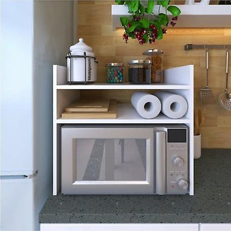 Countertop Microwave Stand for a tidy Kitchen Oven Stand Kitchen Organizer Rack Microwave Cabinet Beverage Station Gift for her image 1