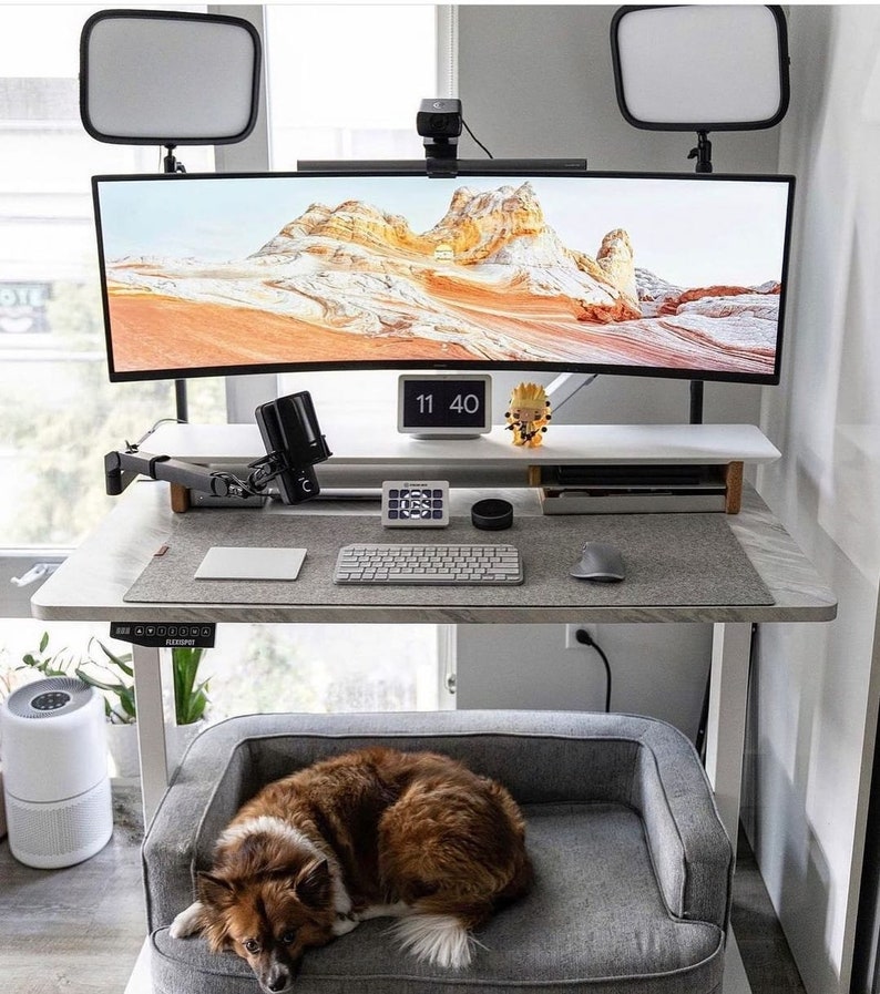 46 Dual Monitor Deskshelf Handcrafted Wooden stand with aluminium Shelf for Office Storage Organization Home Office Desk accessories MATT WHITE