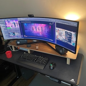 15&quot; Wide Gaming Deskshelf with Wooden Legs | For Broad Stands | For Ultrawide Curved displays | Samsung Odyssey | Acer Predator | ASUS ROG