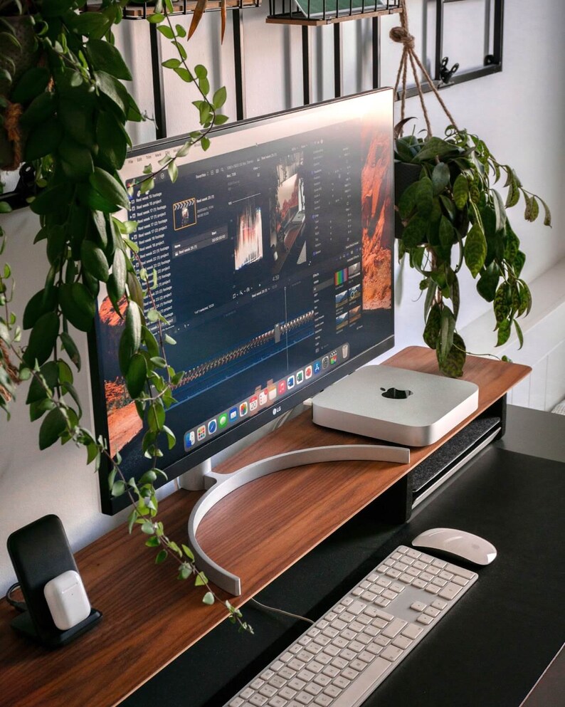 DeskVue Solid Wooden Desk Shelf 46'' Mid Century image 1