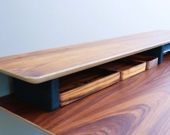 DeskVue Ensemble de plateaux de valet en bois massif, accessoires de bureau, sans joints, organisateur de table en bois, tiroir de bureau, rangement fait à la main, bac de récupération