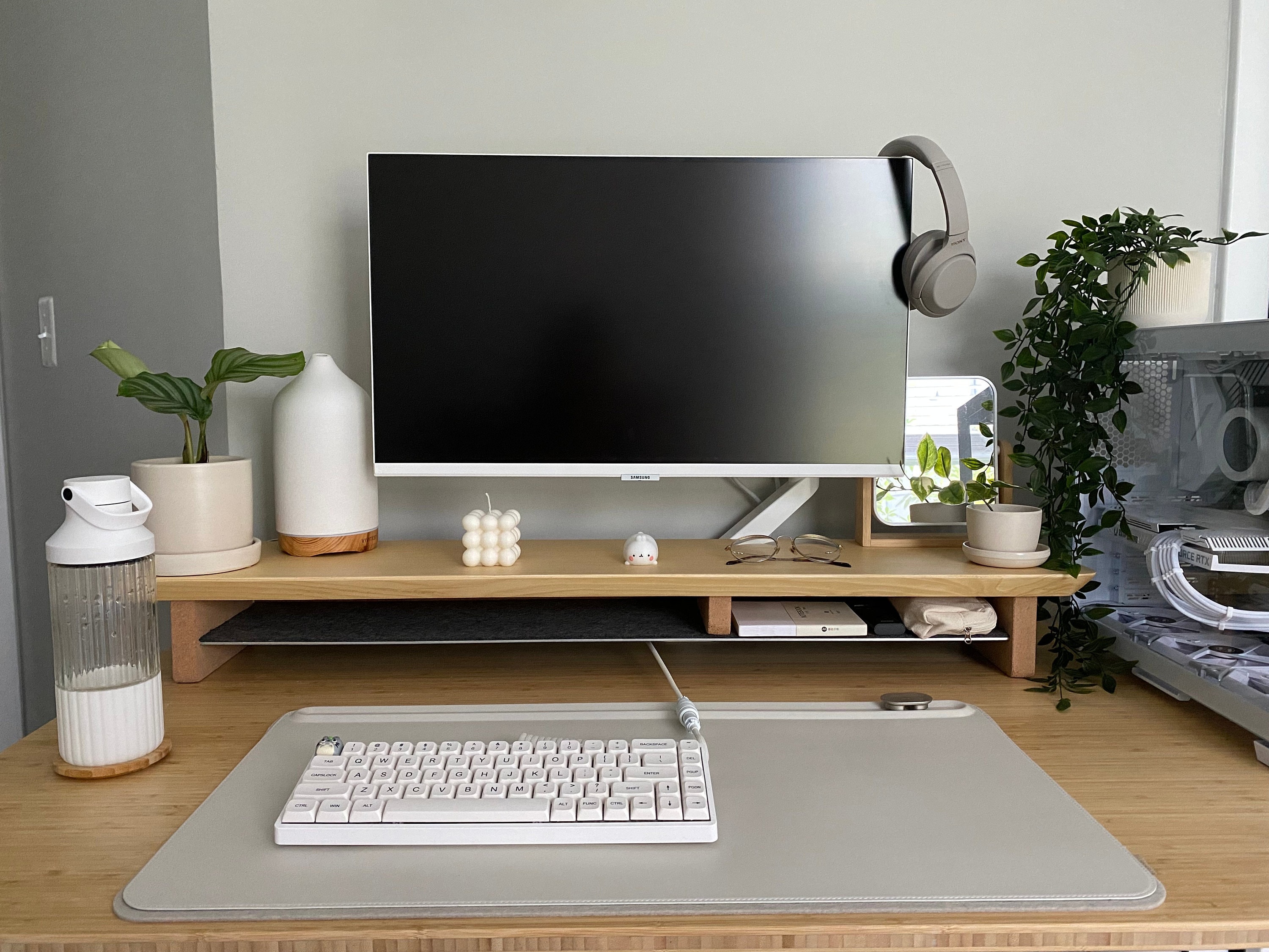 46 Solidwood Desk Shelf for Dual Monitors Minimalist Wooden