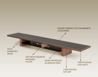 46", 36", 42", 30" Solidwood Desk Lift for dual or single monitors | Handmade engraved metal plate | Wooden display risers | Office Decor