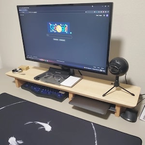 White Oak Deskshelf by Deskvue with natural cork legs for light tone setups