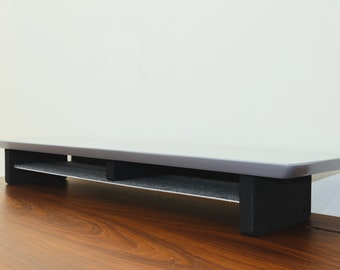 Steel grey/Silver Monitor stand for Desk Organizer | Premium Wooden Deskshelf | Aluminium Shelf with Merino Wool Padding | Limited Edition