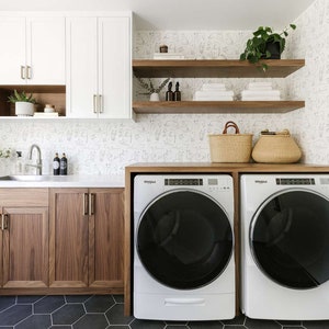 Laundry Room Washing Machine Rack | Waterproof Washer & Dryer Topper with Metal Supports | Laundry Shelf Organizer | Custom Sizes Accepted