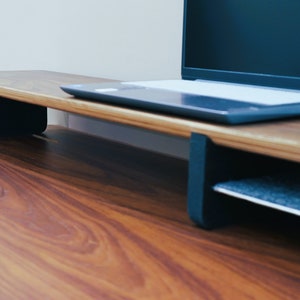 DeskVue DeskShelf(46'' & 36"), Dual Wooden Monitor Stand, Office Desk, Monitor Laptop Riser, Minimalist, Graduation gifts, Upgraded Version