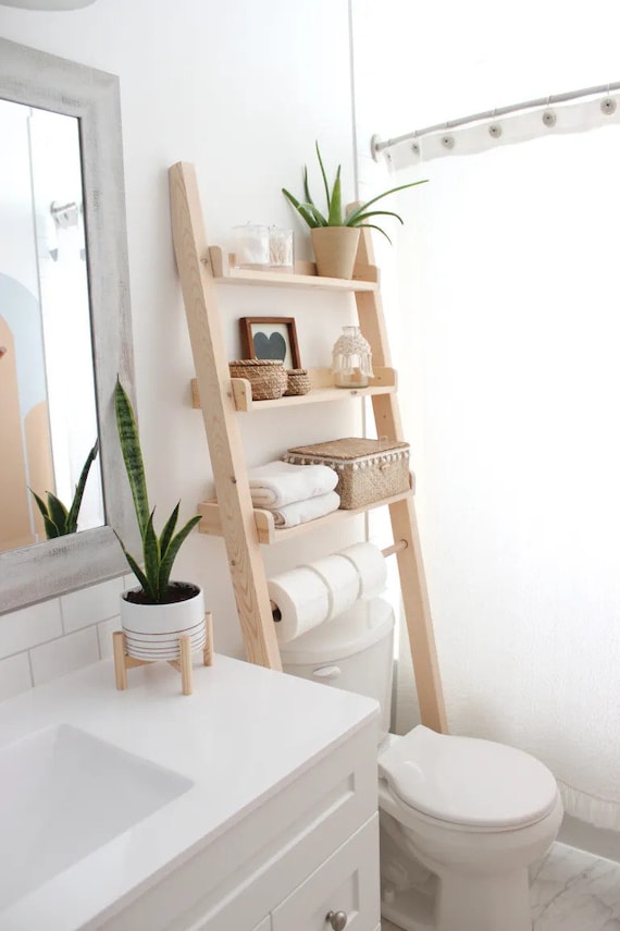 72 Tall Leaning Over the toilet Laddershelf 3 tier Bathroom Storage for Organization Minimal Home Decor solid Wood Moisture proof Etsy UK
