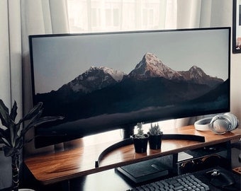 Rialzo per monitor in legno da 36" / Mensola per piccole scrivanie / Supporto per monitor con ripiano in alluminio per organizzare lo spazio / Regali per l'home office