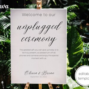 Unplugged Wedding Ceremony Sign Template | Unplugged Wedding sign | Unplugged ceremony sign template | Canva Wedding sign editable