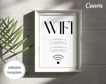 Printable Wifi Sign template DIY | Editable wifi poster | Canva editable instant download template | Wifi info sheet | Airbnb & hosting