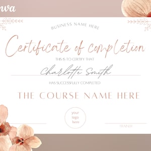 Printable Certificate of completion template DIY | Certificate of Appreciation | Canva editable instant download template | Minimalist