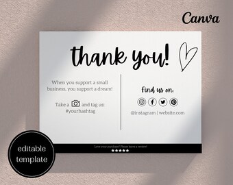 Printable Thank you and care card for jewelry template for small business | Product care card | Canva template | Instant download