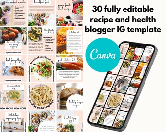 30 fully ediatable Instagram post template | Health and lifestyle blogger templates | Recipe templates | Canva template