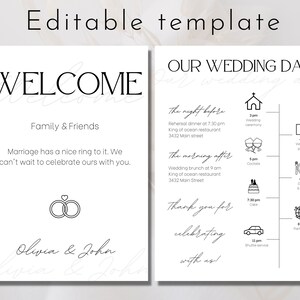 Wedding timeline template | Wedding events timeline | Wedding itinerary card | Minimalist wedding card template | Editable Canva template
