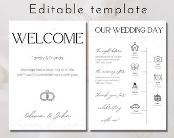 Wedding timeline template | Wedding events timeline | Wedding itinerary card | Minimalist wedding card template | Editable Canva template