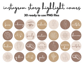 30 instagram story highlight cover | Boho brown & beige highlight icons | Social media icons for instagram