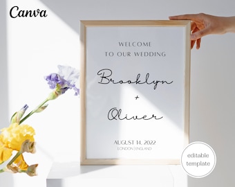 Wedding Welcome Sign | Wedding welcome poster | Printable editable canva template | Clean, minimalistic 2022 design | A1 size