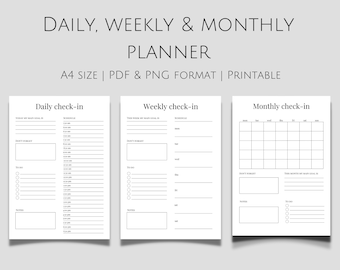 Daily planner | Weekly planner | Monthly planner | Printable planner | Planner set | Instant download | A4 size | PDF and PNG format
