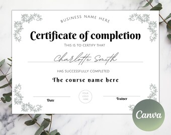 Printable Certificate of completion template DIY | Certificate of Appreciation | Canva editable certificate of achievement template
