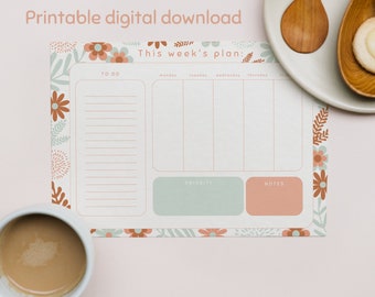 Printable weekly planner | Landscape weekly planner A4 | Boho Weekly Schedule | Colorful office planner | Weekly School planner