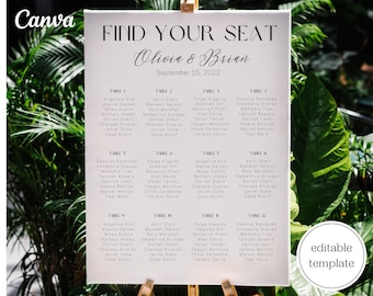 Traditional wedding seating chart template | Printable seating chart template | Elegant canva seating chart for wedding | Instant download