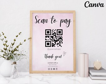 Editable QR code sign template, Scan to pay sign template, Small business template, We accept payment sign, printable scan to pay sign