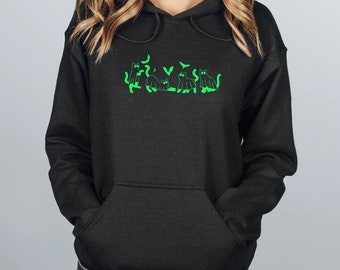 Glow in Dark black Hoodie  Cute Halloween Apparel,  Angry Cat, Cute Scary Cat, Autumn Crewneck, Bats and Spooky Cats, Adult Hoodie,Children