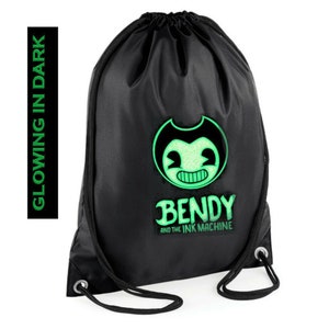 Glow in the Dark Bendy Gym Bag – Custom Name PE Kit, Football, Swimming Sack, Horror Gamer Gift, School Sports Backpack