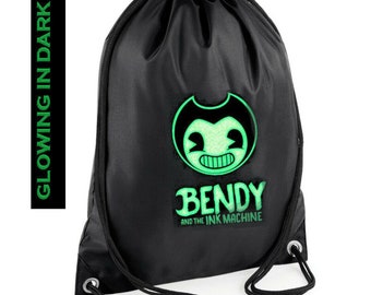 Glow in the Dark Bendy Gym Bag – Custom Name PE Kit, Football, Swimming Sack, Horror Gamer Gift, School Sports Backpack