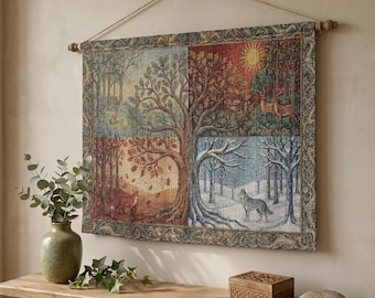 Four Seasons Woven Tapestry, Celtic Tree of Life Wall Hanging
