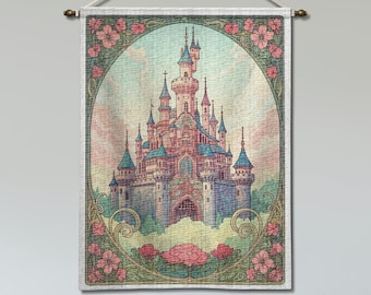 Fantasy Castle Woven Tapestry | Princesscore Wall Hanging | Rustic Whimsical Storybook Nursery Decor