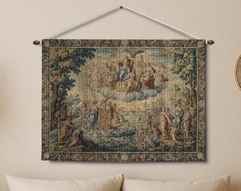 Barocker gewebter Wandteppich, Renaissance-Engelsszene, Vintage-inspirierte Kunst