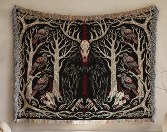 Occult Wendigo Woven Blanket, Gothic Tapestry, Witchcraft Throw