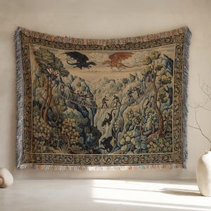 Coperta intrecciata con drago, arazzo fantasy gamer, copriletto in cotone