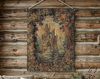 Castle Tapestry Wall Hanging: Medieval Fantasy Decor, Woven Art