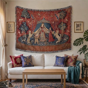Lady and the Unicorn Woven Blanket: Medieval Renaissance Tapestry