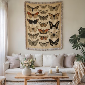 Butterfly Woven Blanket: Vintage Moth Tapestry Throw