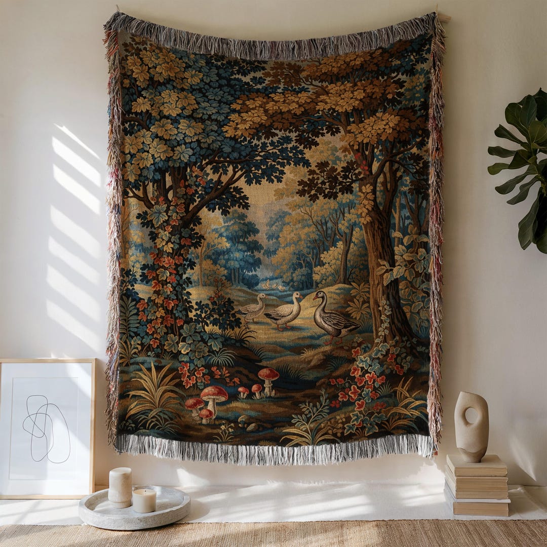 Forest Scenery Woven Blanket | Cottagecore Nature Landscape