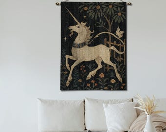 Unicorn Woven Tapestry: Medieval Fantasy Art, Mythical Home Decor