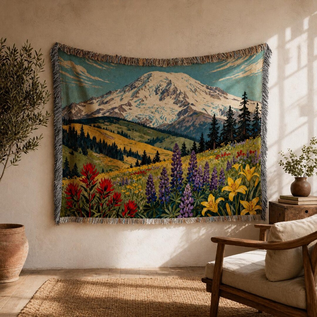 NEXZ トレカ Blanket お布団 台湾 Mount Rainier Woven Blanket: PNW Mountain Landscape Tapestry - Etsy