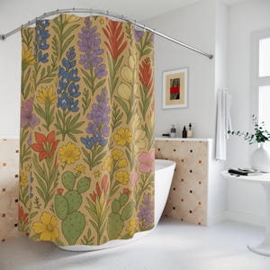 Cottagecore Sunflower Shower Curtain: Floral Botanical Print