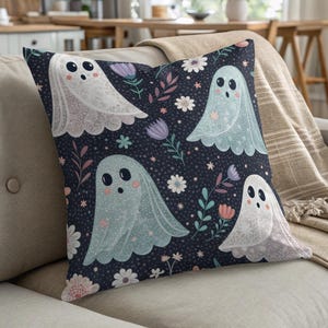 Cute Ghost Pillow, Halloween Decor, Spooky Pillow, Floral Ghost Cushion, Ghost Lover Gift, Fall Decor, Cute Halloween Pillowcases
