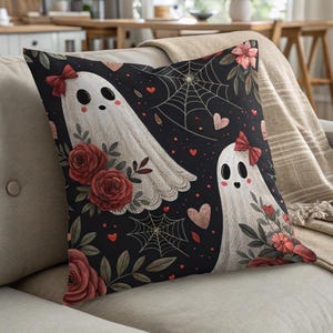 Floral Ghost Pillow, Spooky Cute Decor, Halloween Pillowcases, Gothic Home Decor, Ghost Lover Gift, Creepy Aesthetic, Fall Decor